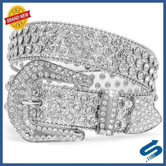 Studded Leather Belt with Rhinestone Western Buckle, Unisex 1.5\